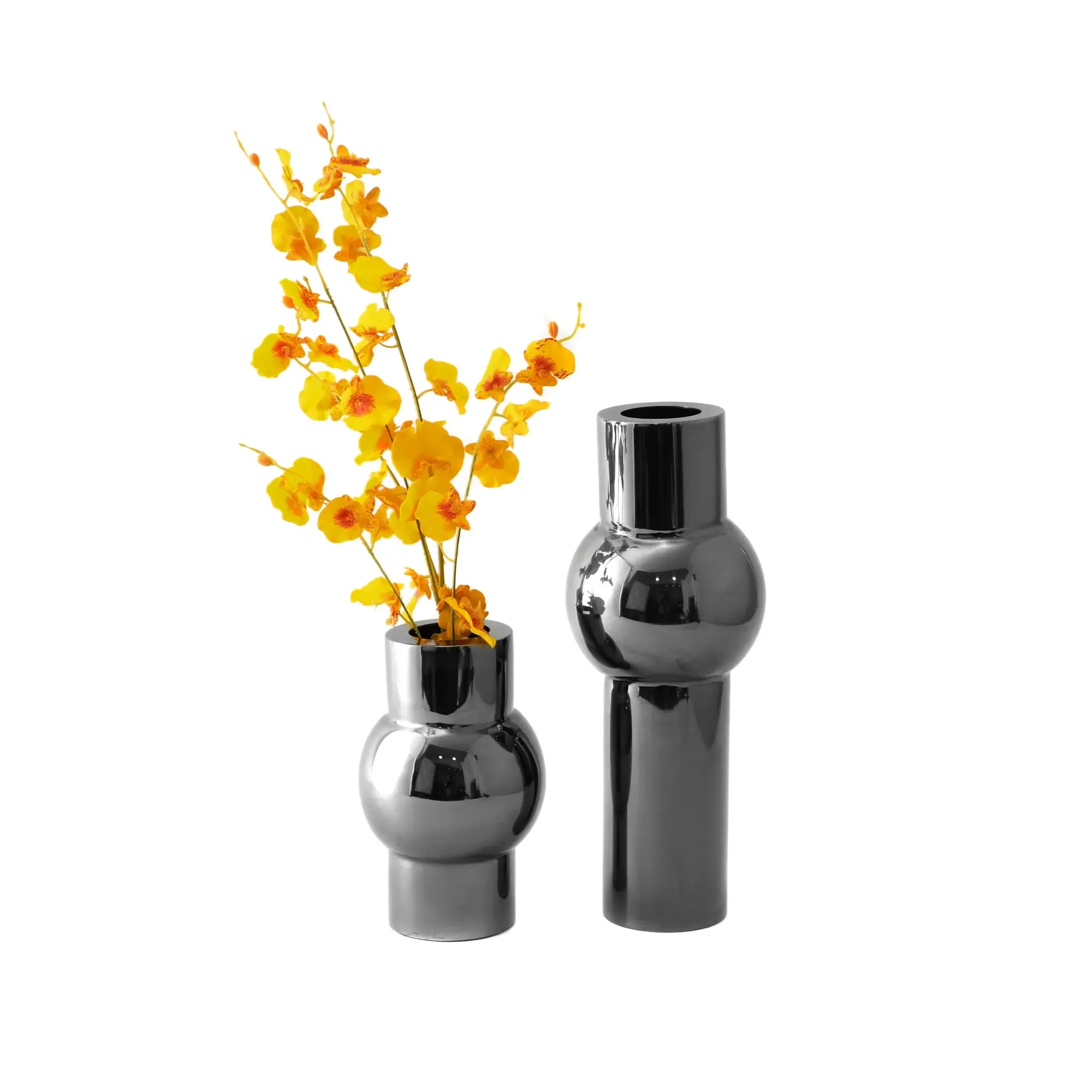 Edelstahlvase - rund Silber - Glänzende Designervase Loft Tischvase Reflective Arc