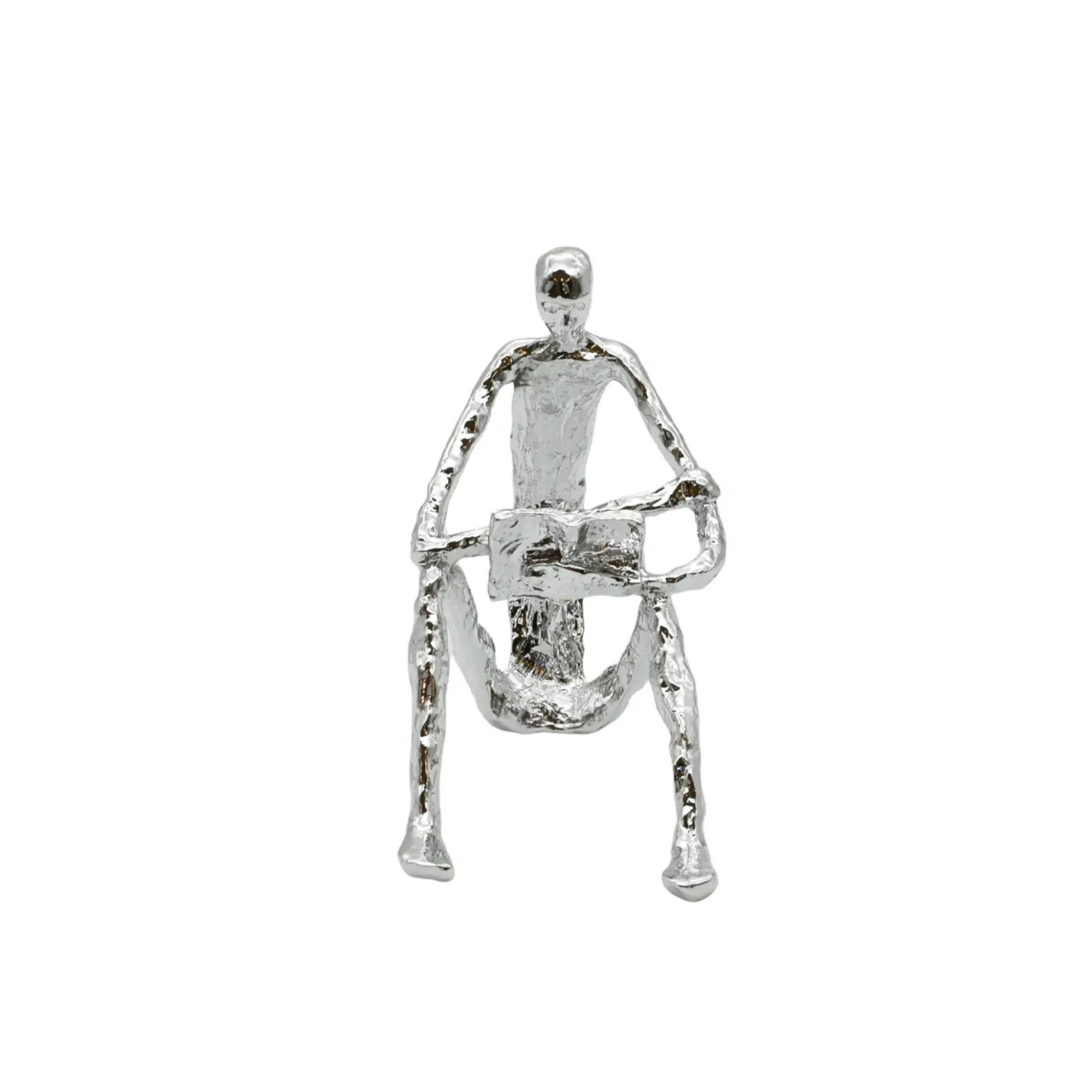 Denkerfigur - Abstrakte Skulptur filigrane Sitzfigur Cogito Nova Silber
