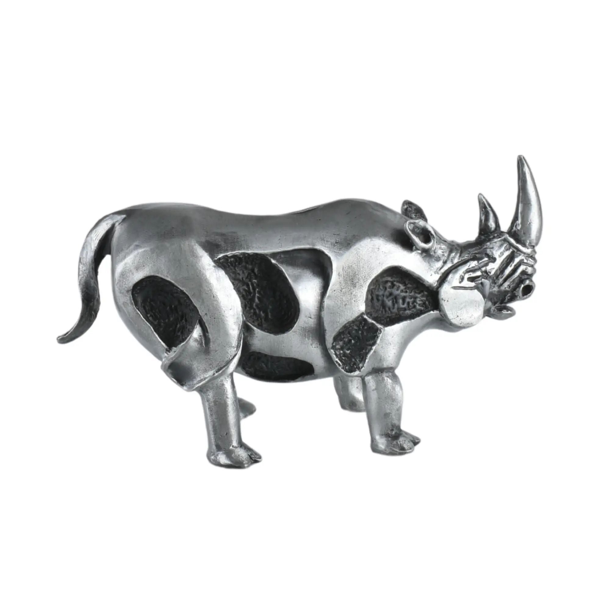 Tierfigur - Nashorn - Edle Deko-Skulptur Design Deko-objekt Brass Guardian Silber