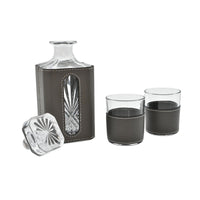 Whisky-Karaffen-Set - aus 3 Teilen mit Leder - Modernes Whiskyglas-Set Kunstlederumrandung Luxe