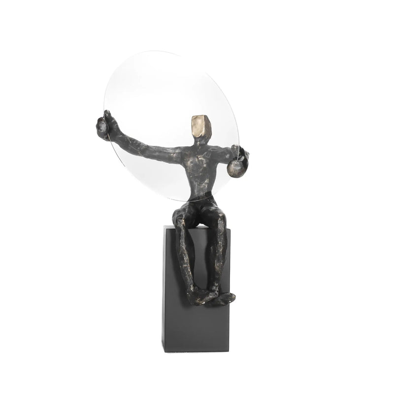 Dekofigur - sitzender Mensch - Sitzende Deko Menschfigur mit Glasscheibe Homme Éthéré