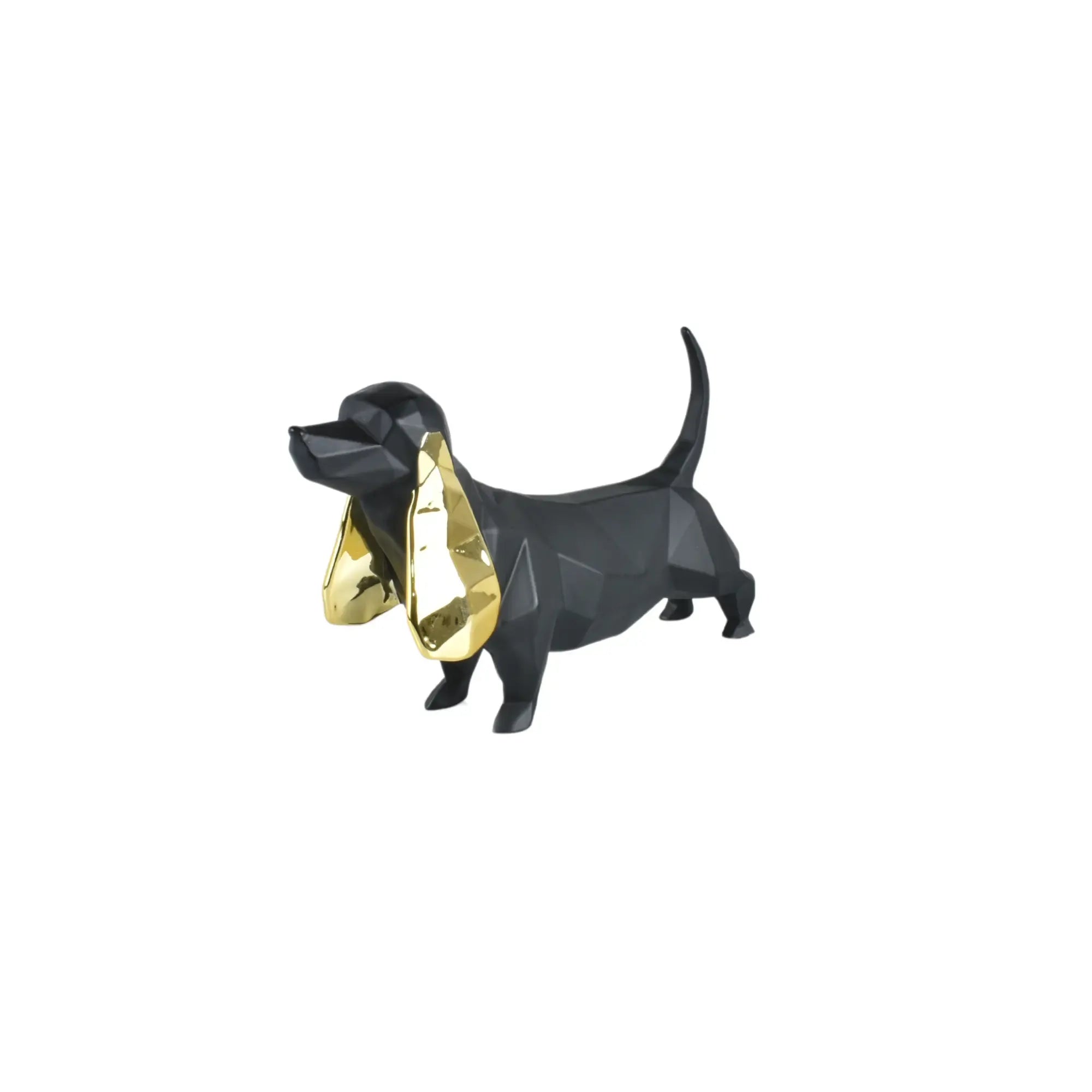 Tierfigur - Dackel - Hundfigur eckig mit Gold oder Roten ohren Teckel Schwarz-Gold