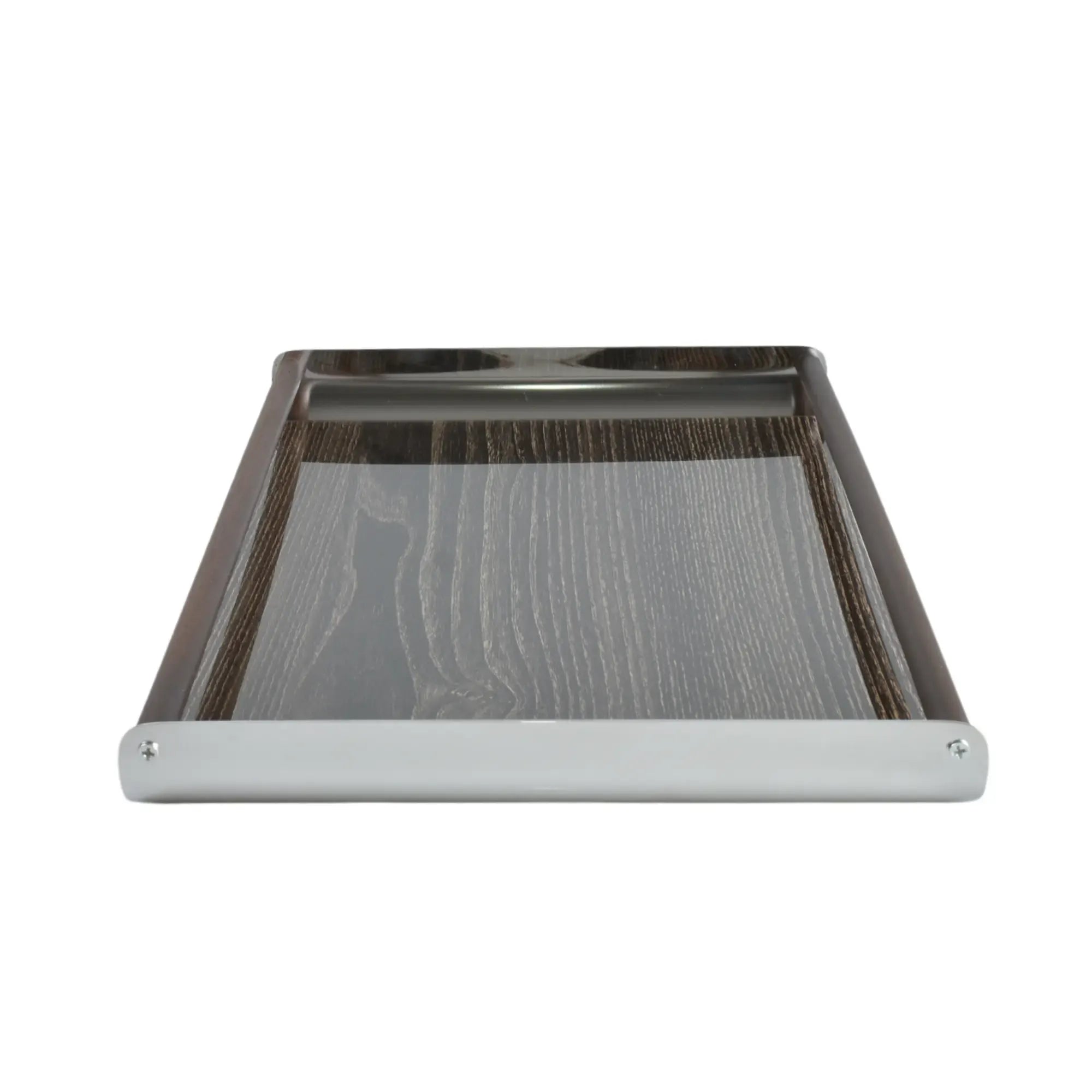 Serviertablett - rechteckig mit Holzgriffen - Holz-Edelstahltablett Deko-Tablett Holzmaserung Tray Perfecta