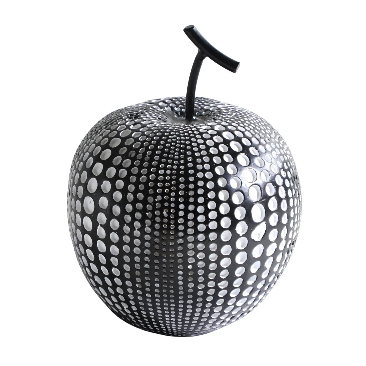 Dekoobjekt - Apfel Skulptur – Kunstharz Schwarz‑Silber Obstdekor – Abstraktes Designobjekt Noir