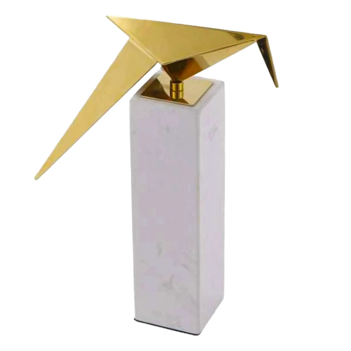 Tierfigur - auf Marmorbasis - Skulpturale Dekofigur – Goldmetall auf Marmorsockel – Abstrakte Vogelstudie, origami-inspiriert Aurea Avis Duo