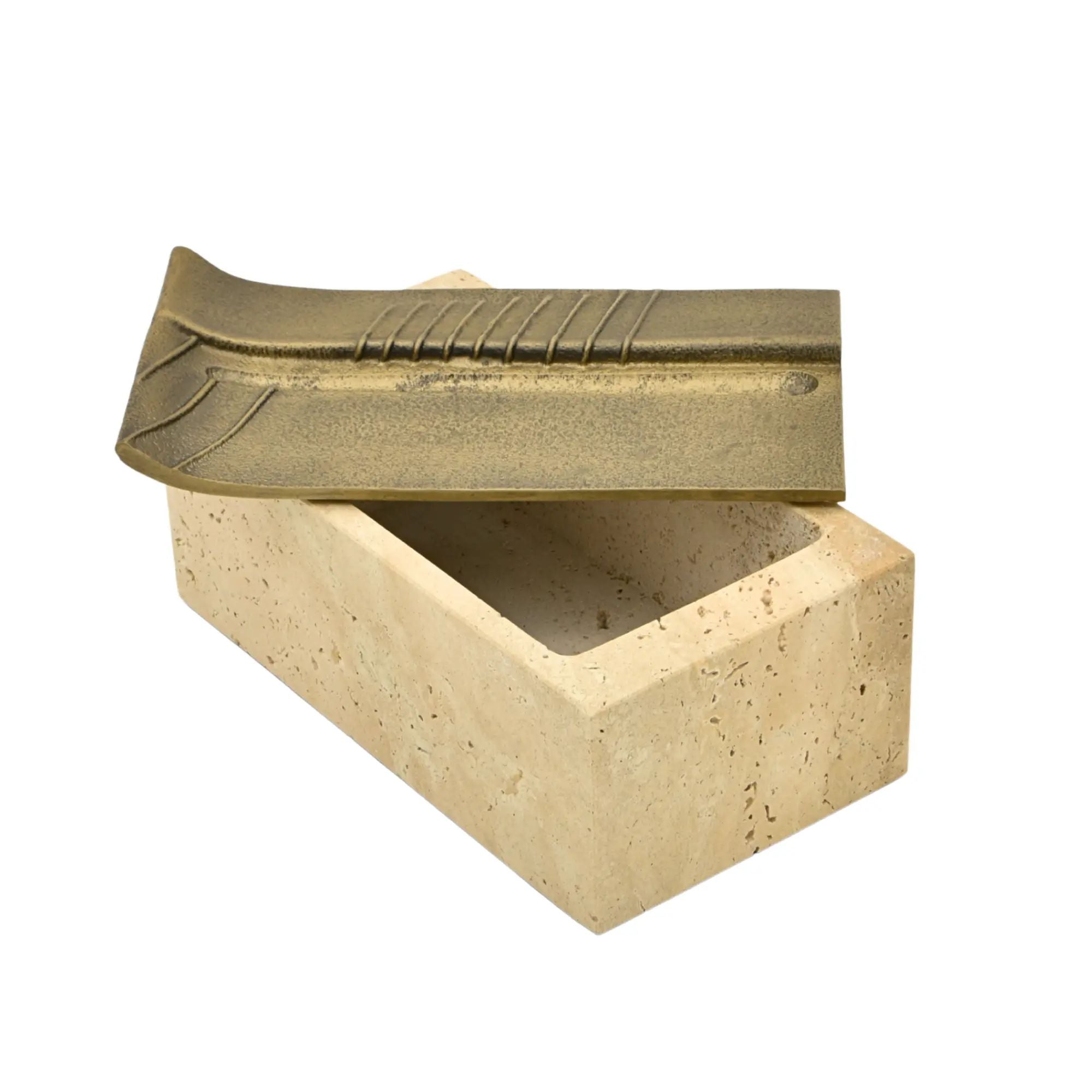 Aufbewahrungsbox - Schmuckdose aus Naturstein mit Messing-Deckel - Rechteckige Designbox Zeitlose Ablage Cassetta Aurea Klein