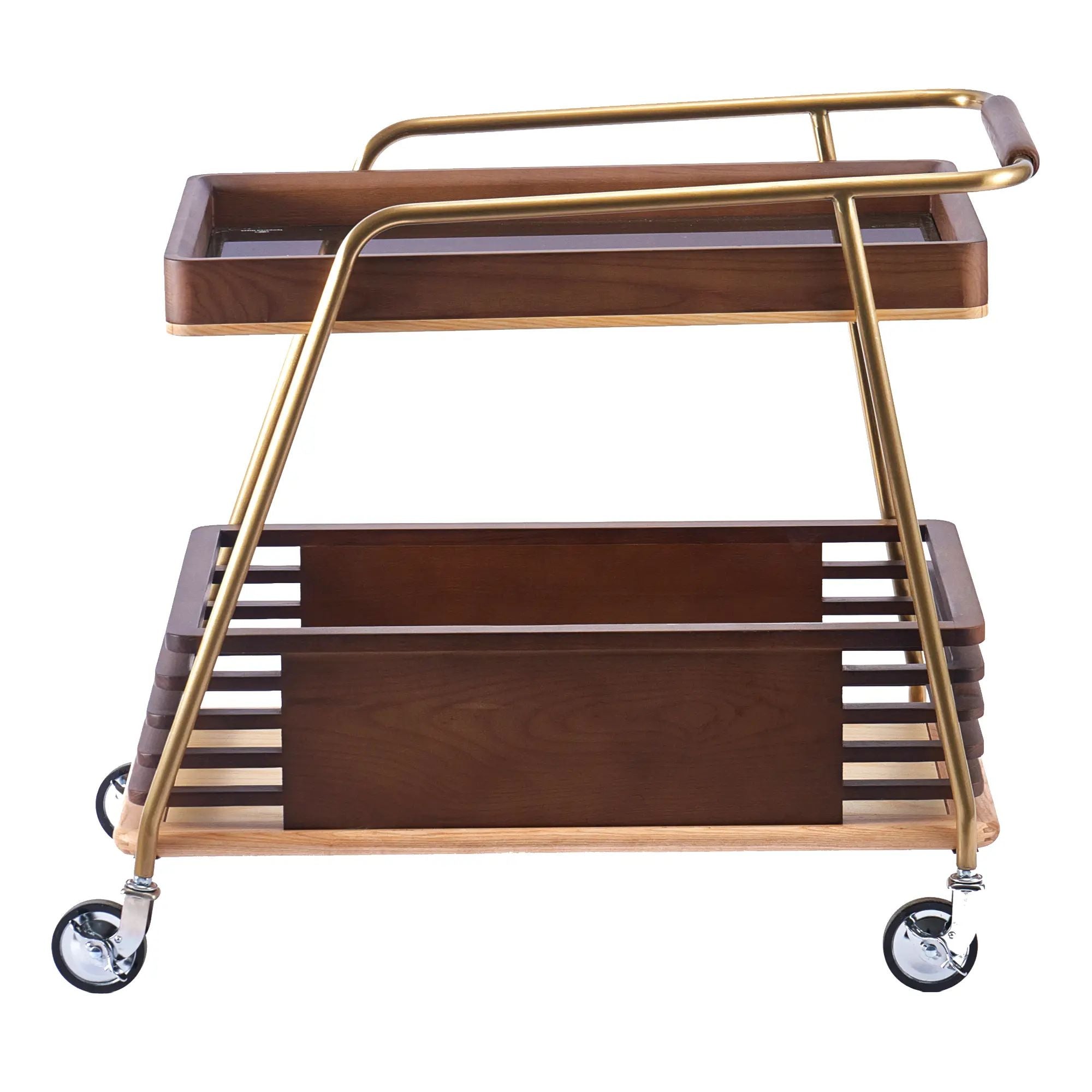 Servierwagen - Barwagen zweistufig – Aus Nussbaumholz – Rollender Design-Trolley Kaffeewagen Aurea Nan