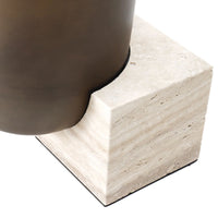 Vase - mit Travertinsockel - Bronze Standvase Design Tischdeko Vase Romano