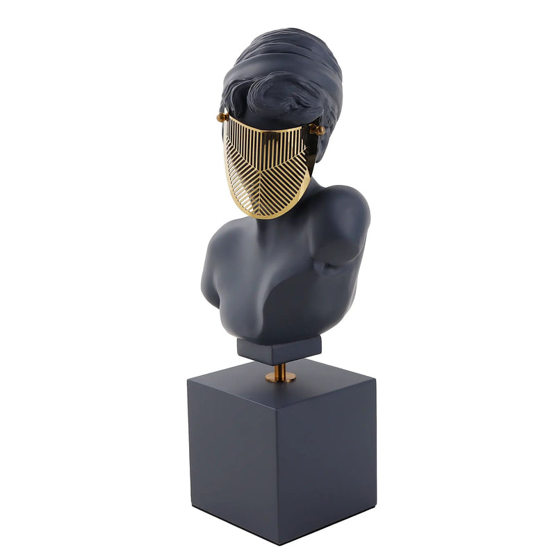 Dekobüste - Griechische Skulptur Damenbüste – graue Kunstharz-Figur mit goldener Blende – Art-Déco Deko-Objekt Aurata
