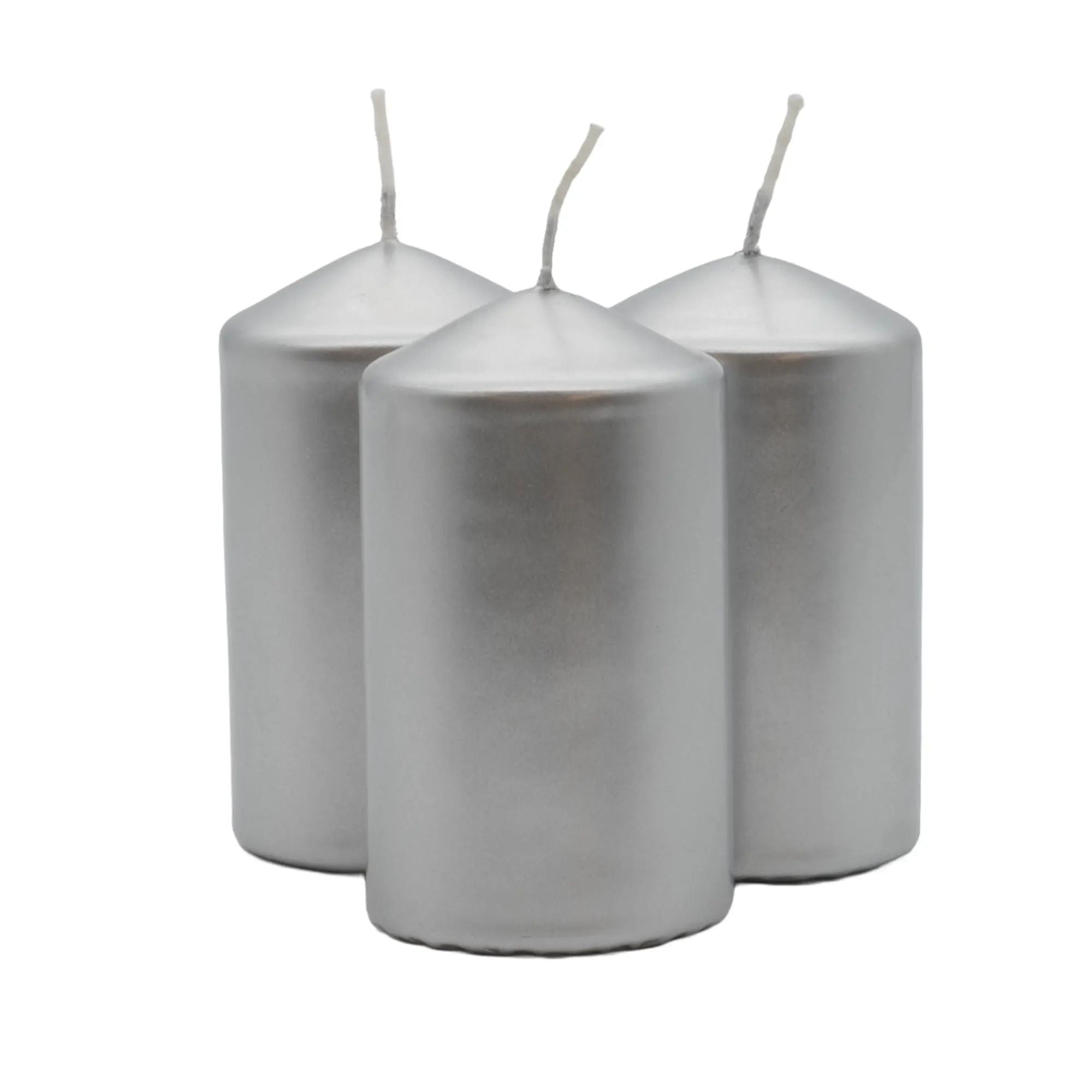 Stumpenkerze - Stumpenkerze Metallisch – Silberner Block, 30h Brenndauer Argentum Glänzendes Silber