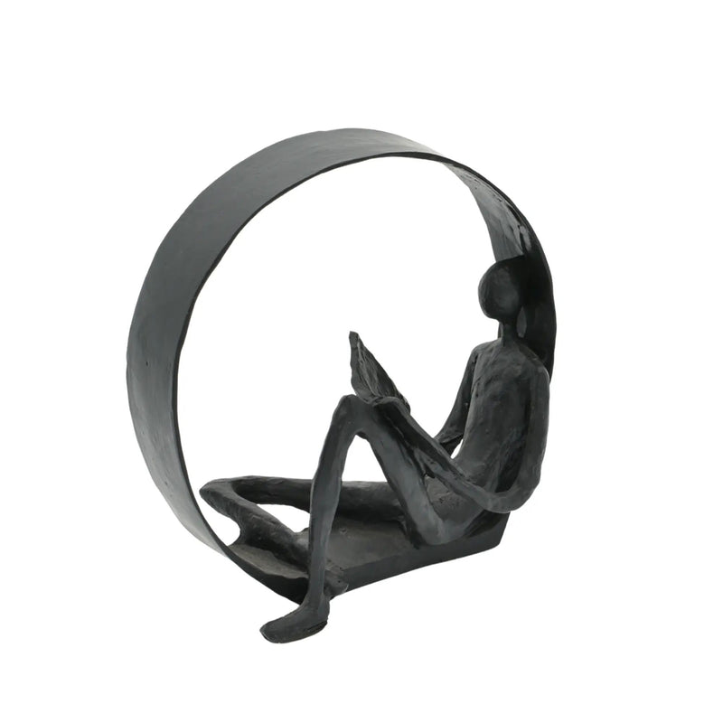Dekofigur - Skulptur Puristische Kreisfigur Lesender im Ring Orbis Lectio