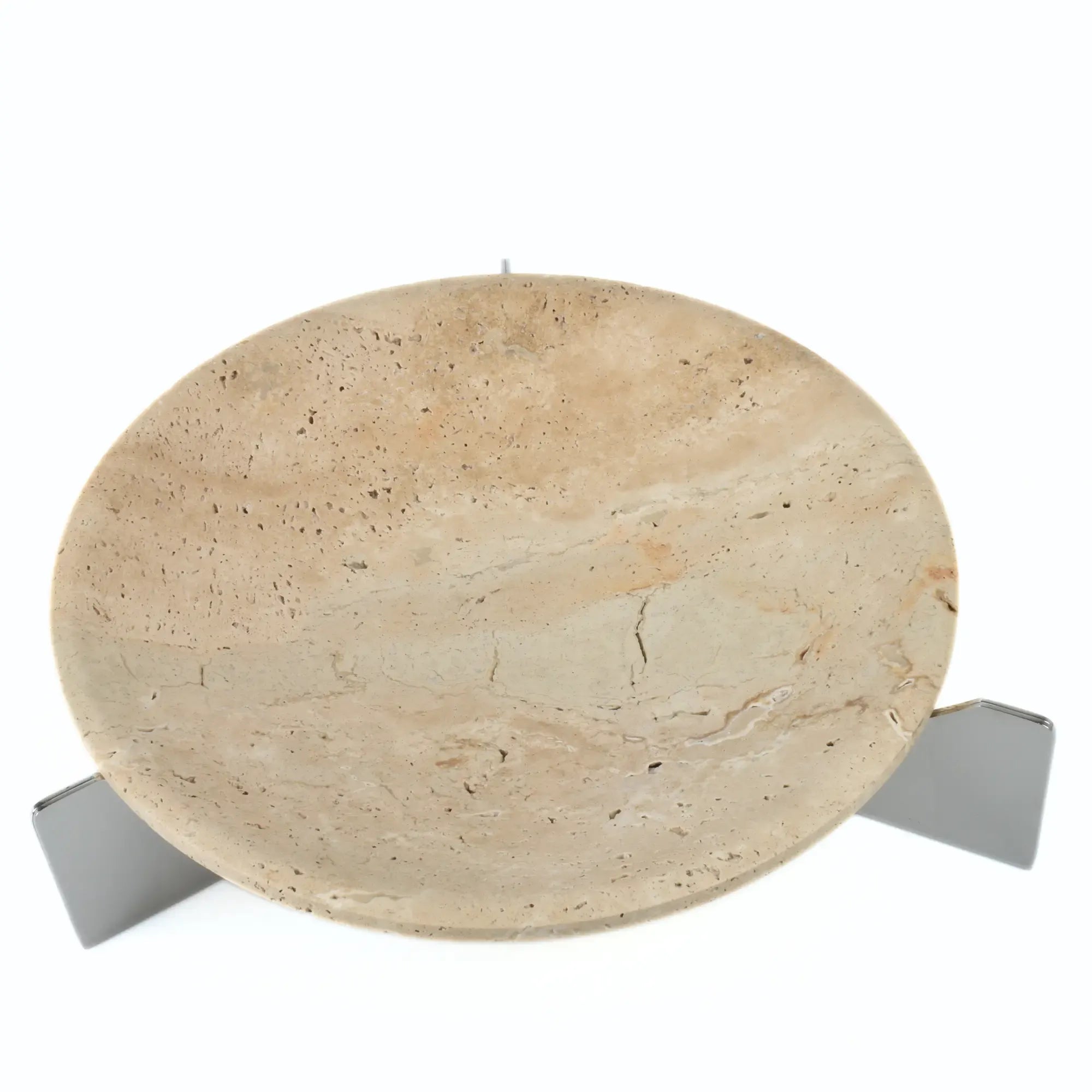 Travertinschale - rund auf Gestell - Servierschüssel Designer Ablageschale Argos