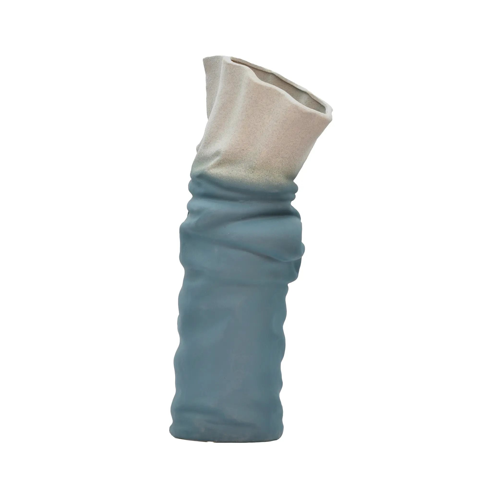 Keramikvase - handgemachte Designvase - Skulpturale Standvase Ondula Terrae Grün-Blau