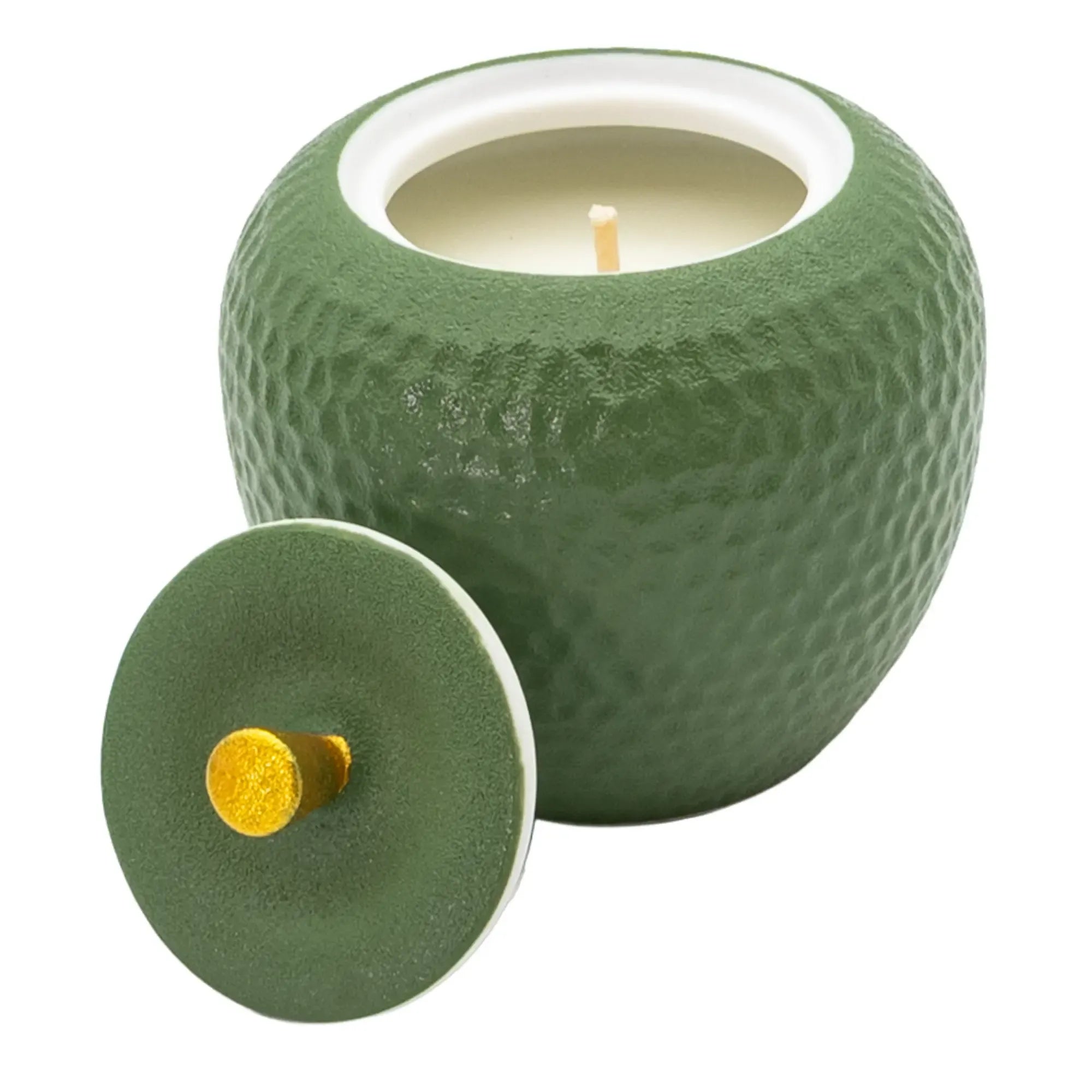 Duftkerze - nachaltige Kerze in Keramik-Dose Apfelform - Aromakerze Apfel Zitronenduft