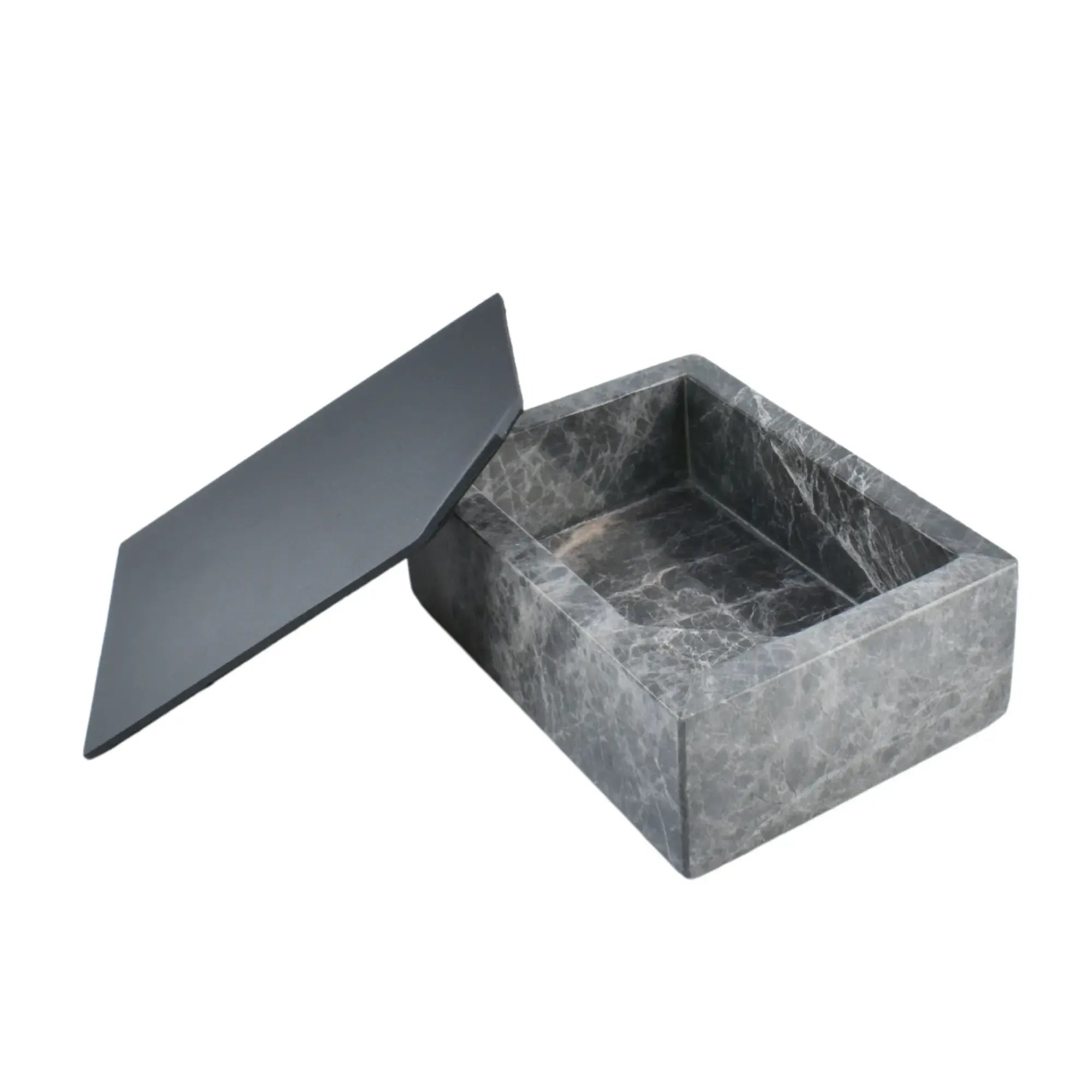 Schmuckdose - Marmor Schmuckkästchen mit Deckel - Edle Schmuckaufbewahrung Marmor Ablage Obsidian Vault