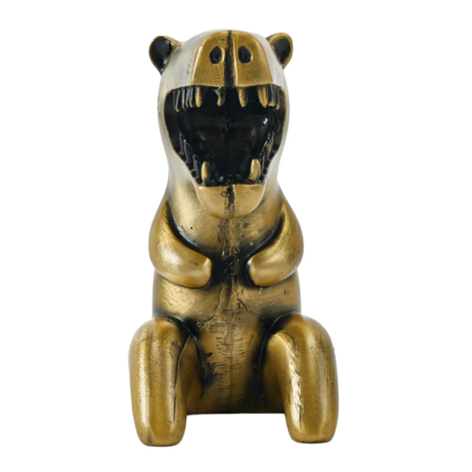 Cartoonfigur - Dino T-Rex Skulptur – Metallguss Dekofigur Silber – Abstrakte Dinosaurier Sammler-Deko Bestia Nan
