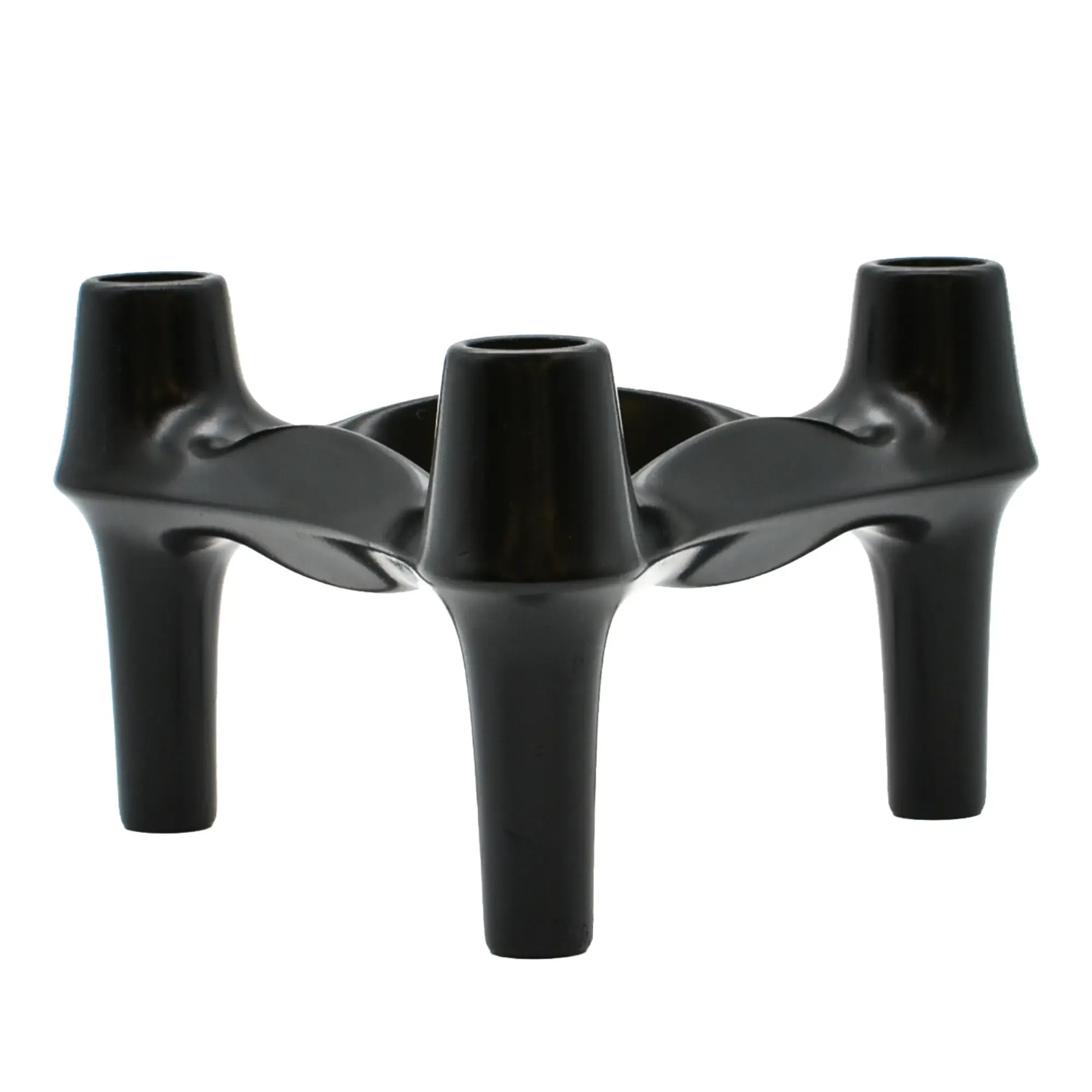 Kerzenständer - Modularer Kerzenhalter aus verchromtem Metallguss – Skulpturales Dreifach-Design Trinitas Schwarz