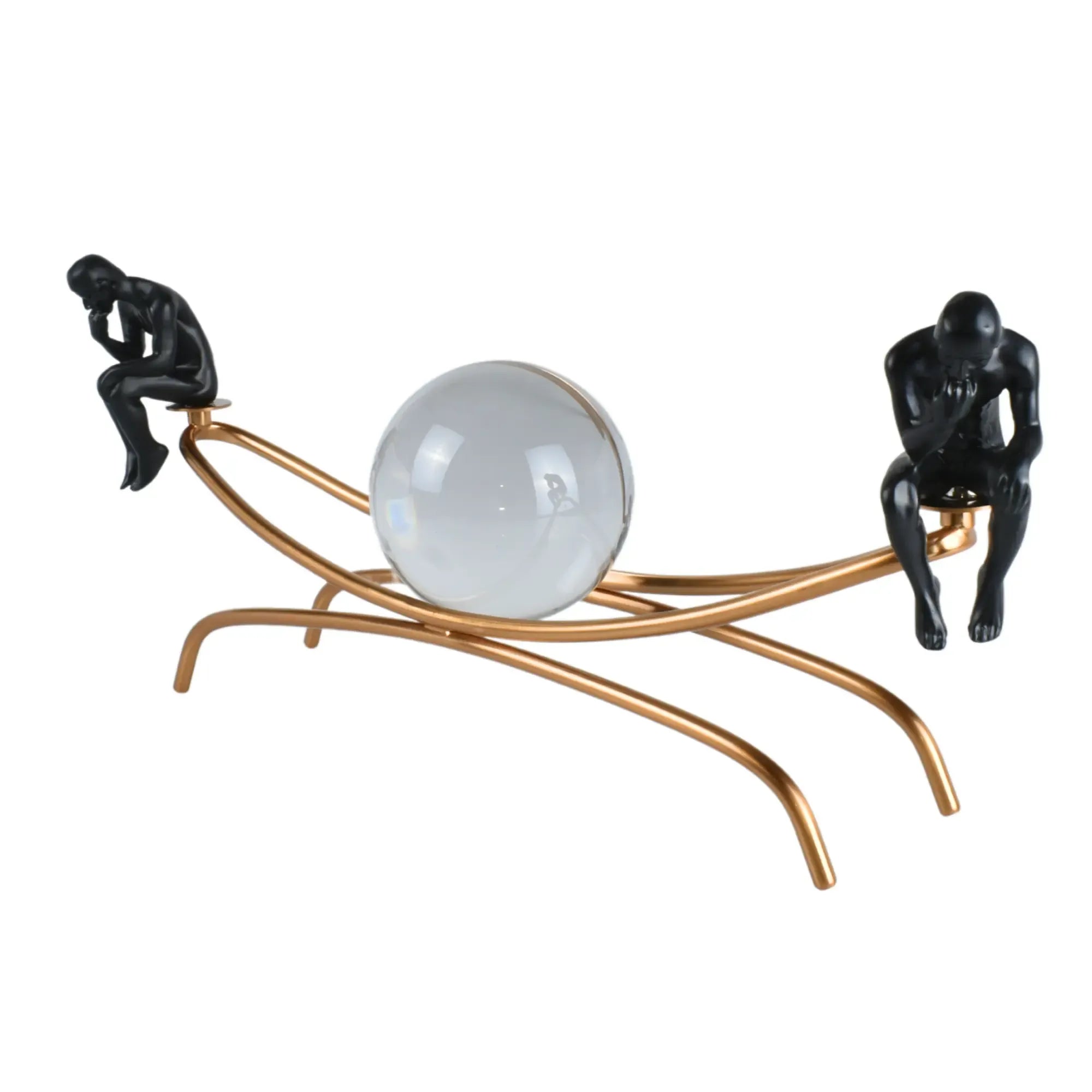 Dekofigur - Zwei Denker mit Glaskugel - Abstrakte Dekoskulptur Rodin Equilibre Antikgold