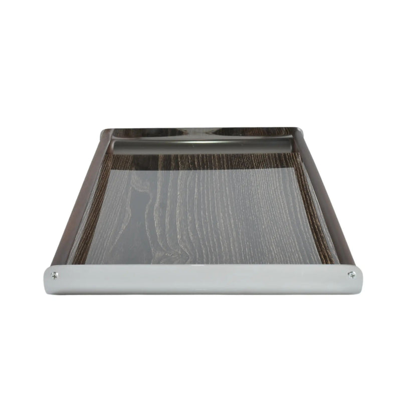 Serviertablett - rechteckig mit Holzgriffen - Holz-Edelstahltablett Deko-Tablett Holzmaserung Tray Perfecta