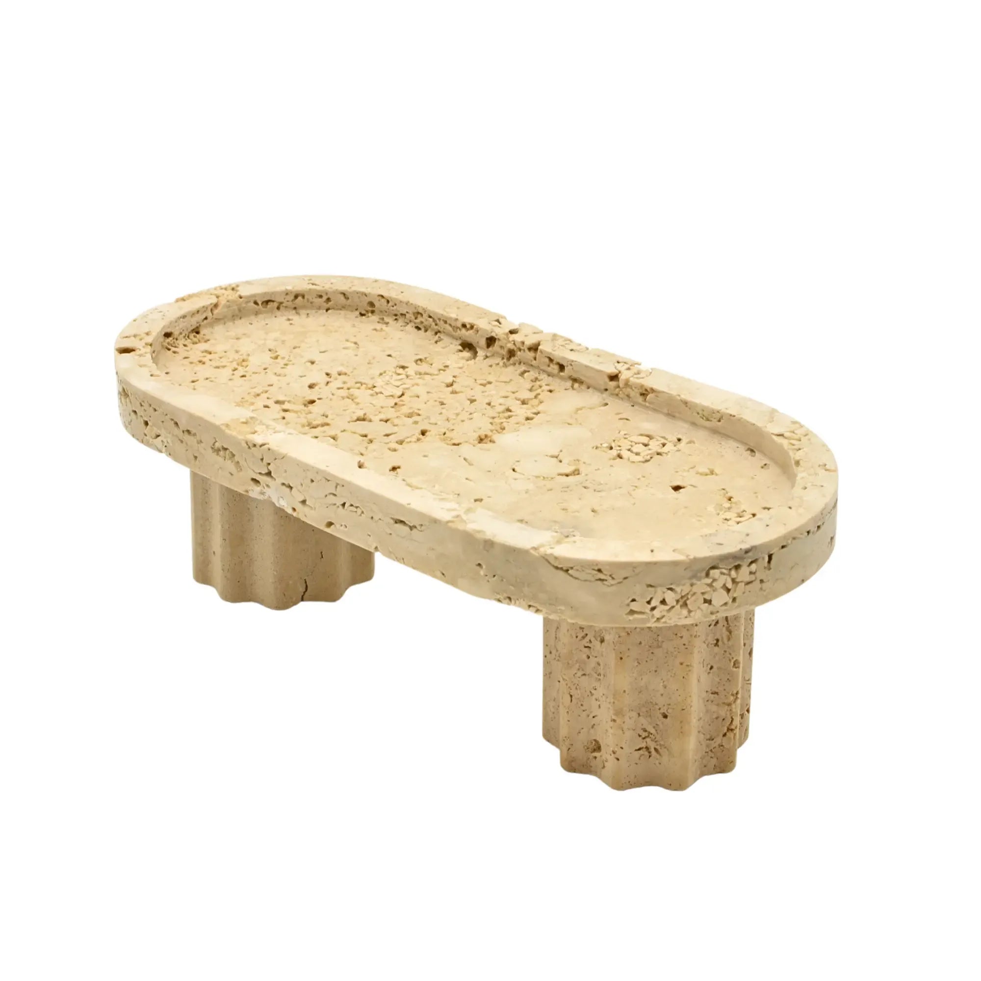 Travertindeko-Schale - rund 19cm auf Fuß - Edle Servierplatte Deko Sockelschale Coppa Romana Oval