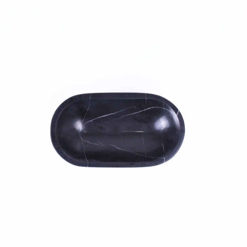 Marmorschale - oval mit Fuß - Massive Steinschale Design Deko-Schale Obsidian Tray
