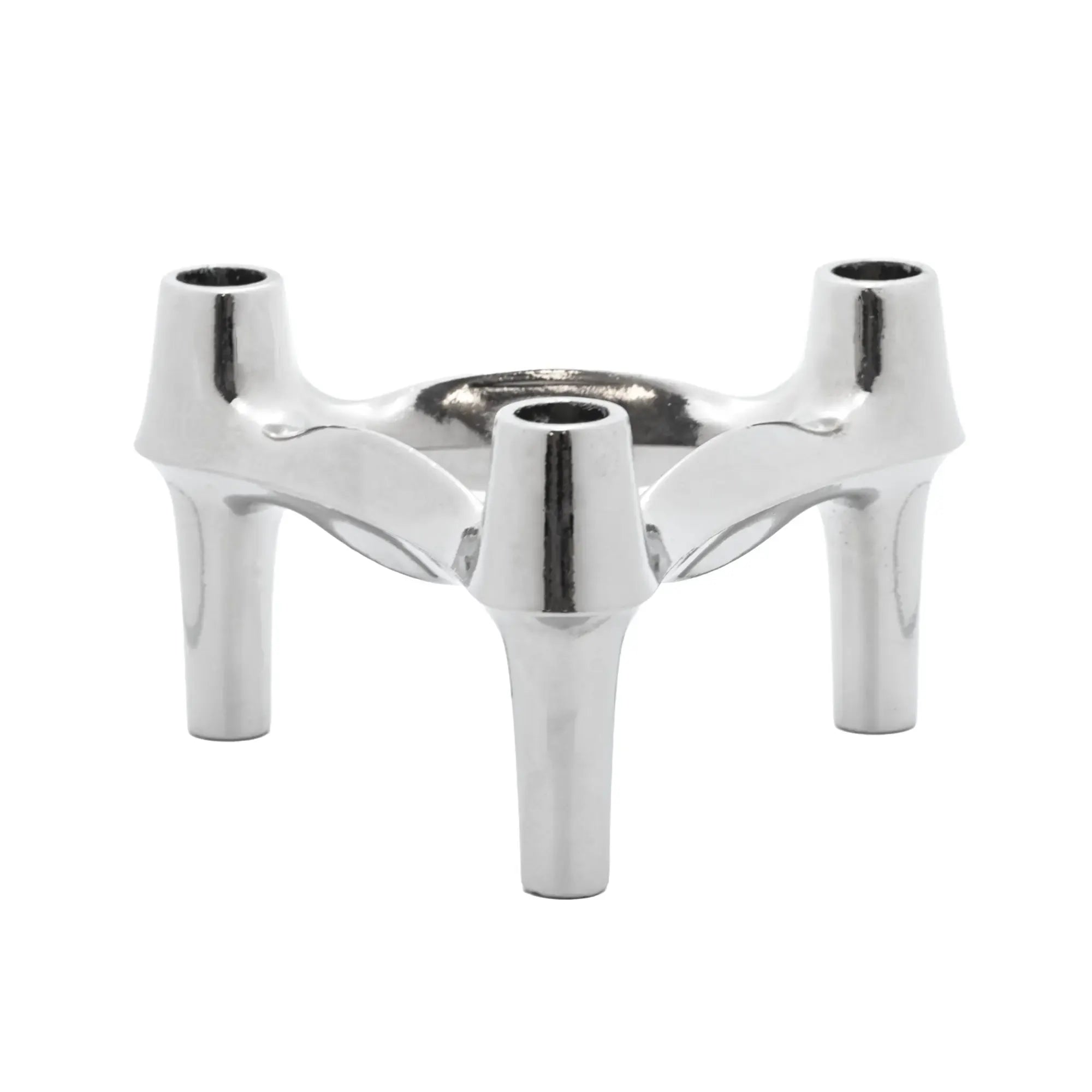 Kerzenständer - Modularer Kerzenhalter aus verchromtem Metallguss – Skulpturales Dreifach-Design Trinitas Silber