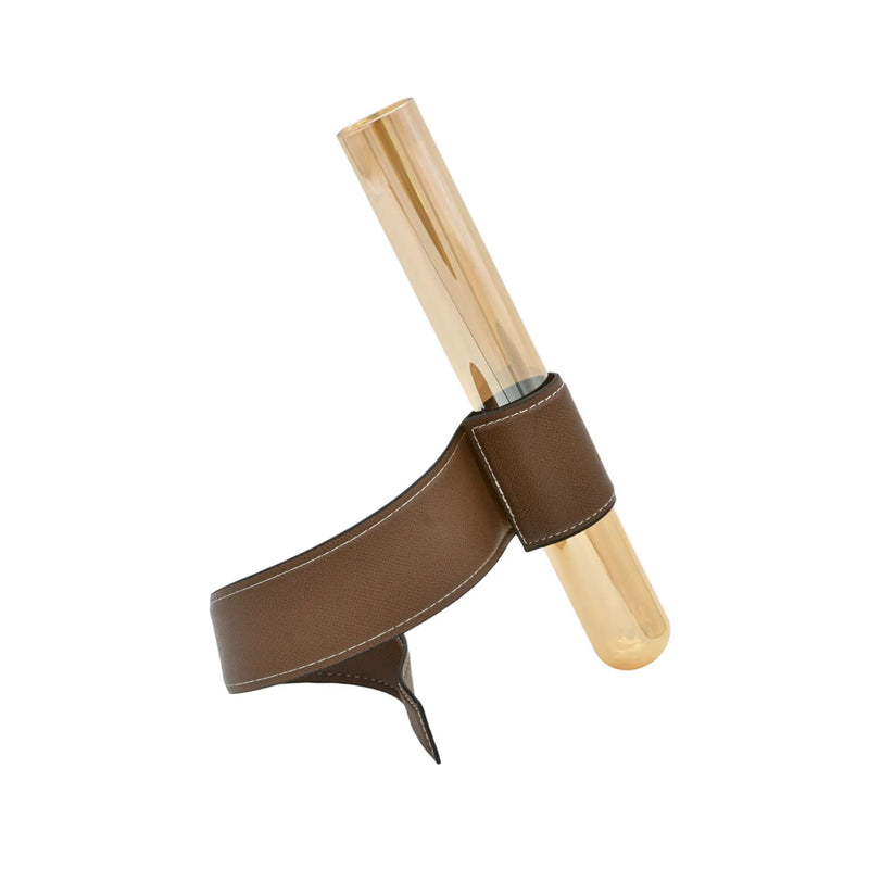 Vase - Reagenzglas Optik mit Leder - Blumengefäß Minimalistische Röhrenform Aurea Cintura