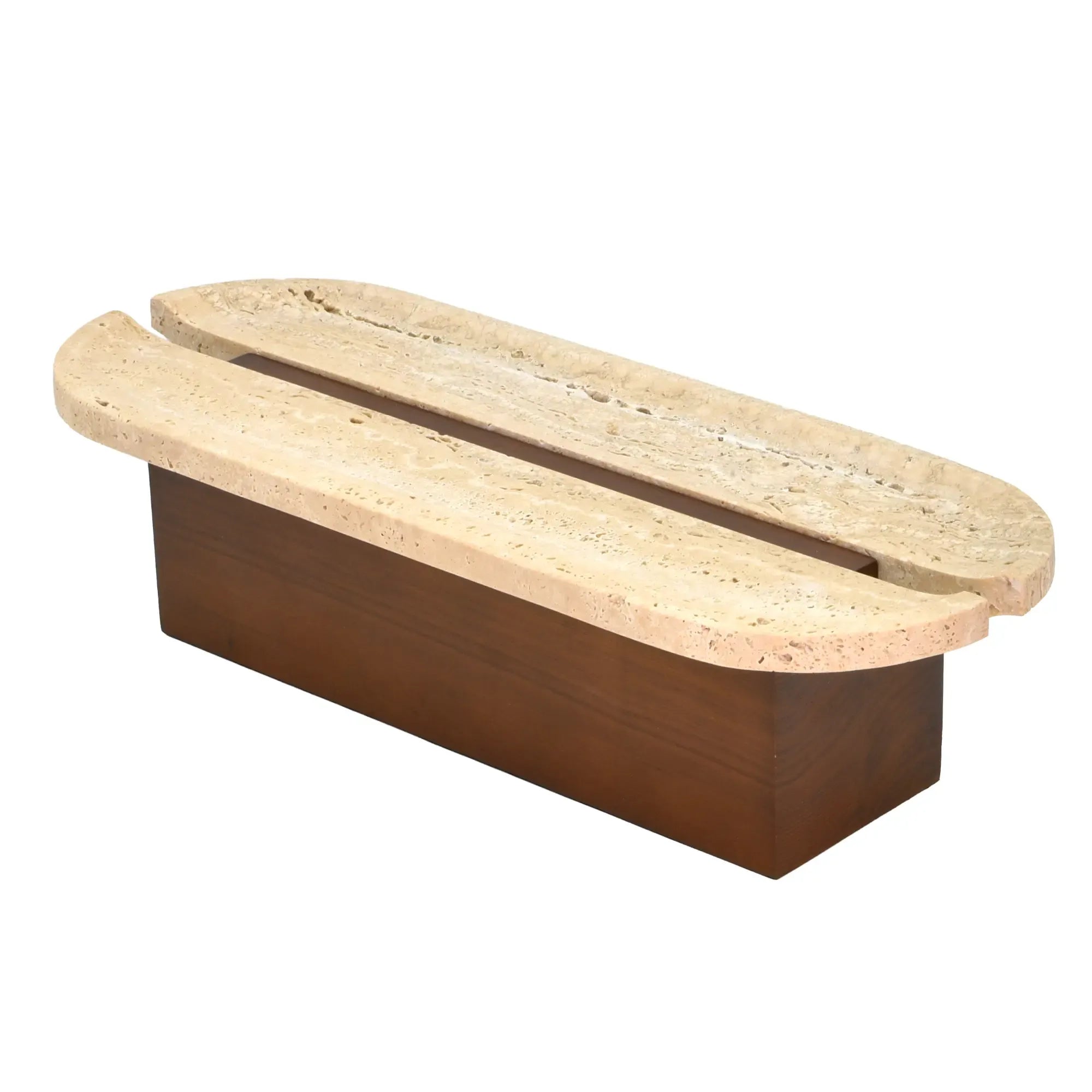 Standschale - rund auf Holzfuß - Obst- Dekoschale Travertinschale Numa Oval