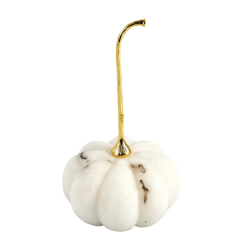 Kürbisfigur - Skulptur Puristisch – Weißer Marmor mit vergoldetem Stiel – Kürbis Deko-Objekt Aurum Cucurbita