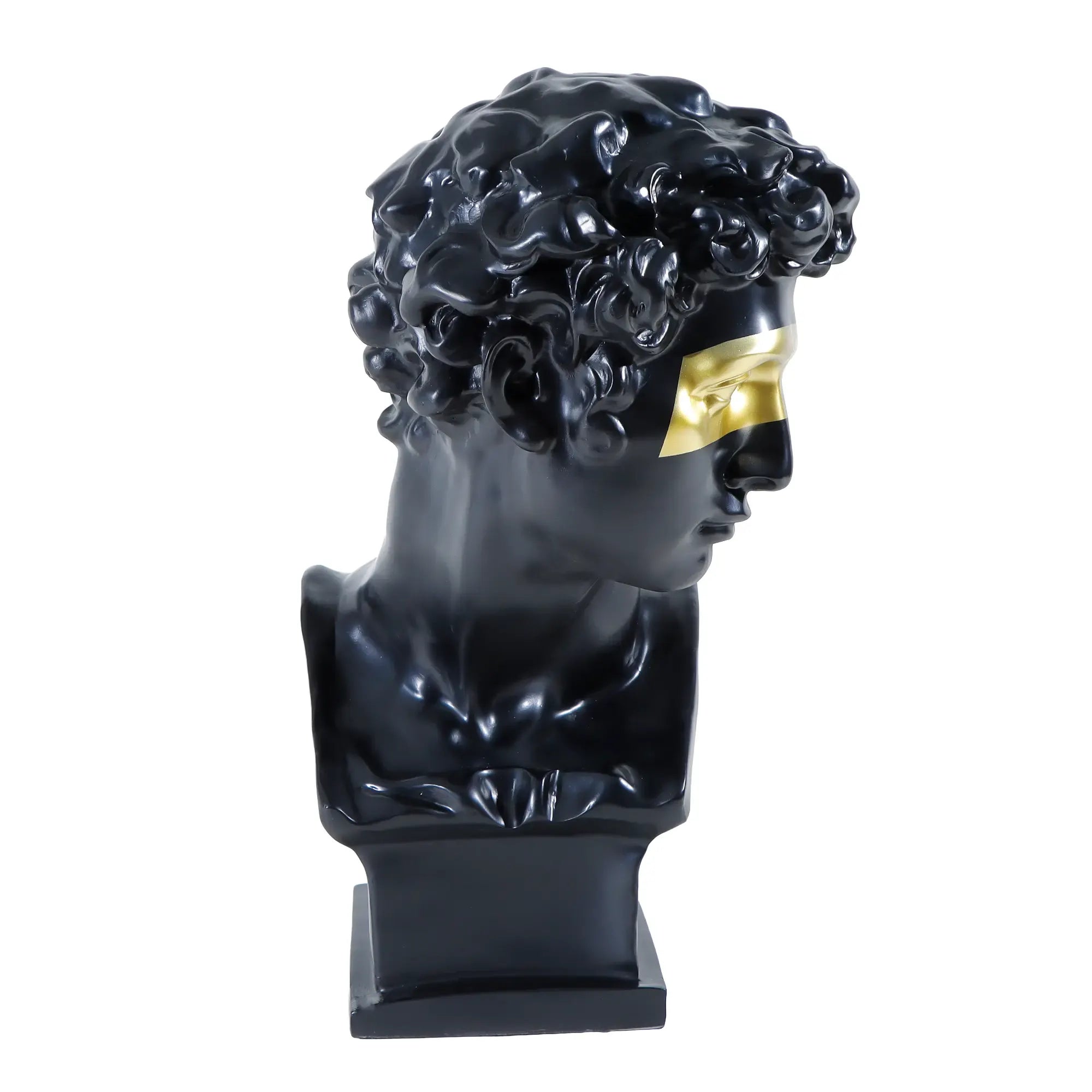 Dekobüste - Skulpturale Büste – Mattschwarz mit goldener Augenbinde – David-Interpretation Deko-Objekt Aurea Nan