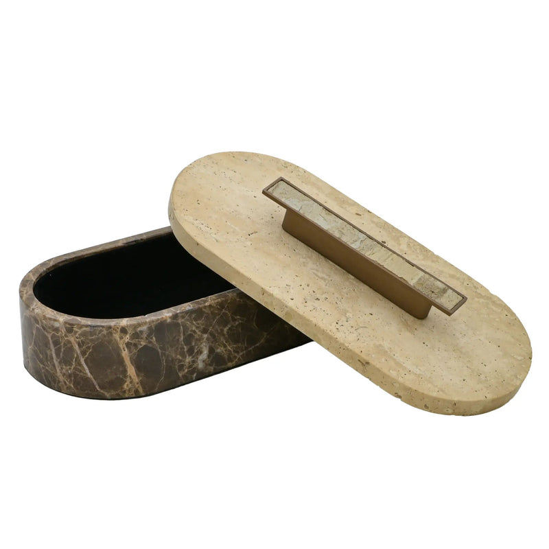 Marmordose - oval mit Deckel - Marmor-Schmuckkästchen schöne Box Roma Duo