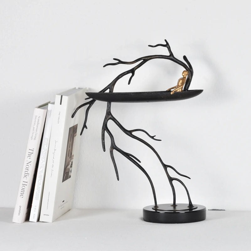 Dekofigur - mit Baum und Boot - Metall Deko Skulptur Rameur