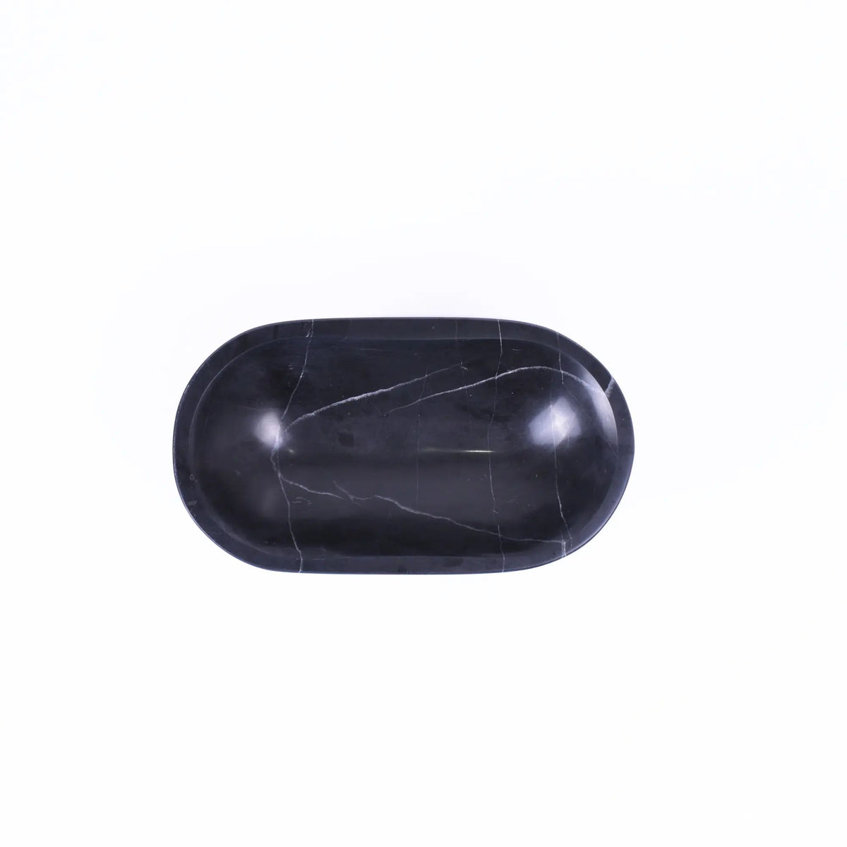 Marmorschale - oval mit Fuß - Massive Steinschale Design Deko-Schale Obsidian Tray