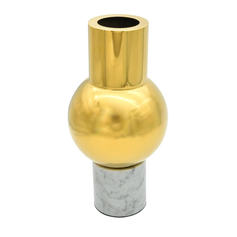 Vase - mit Marmorgestell goldene - runde Tischvase Edelstahlvase Fatroly Goldi