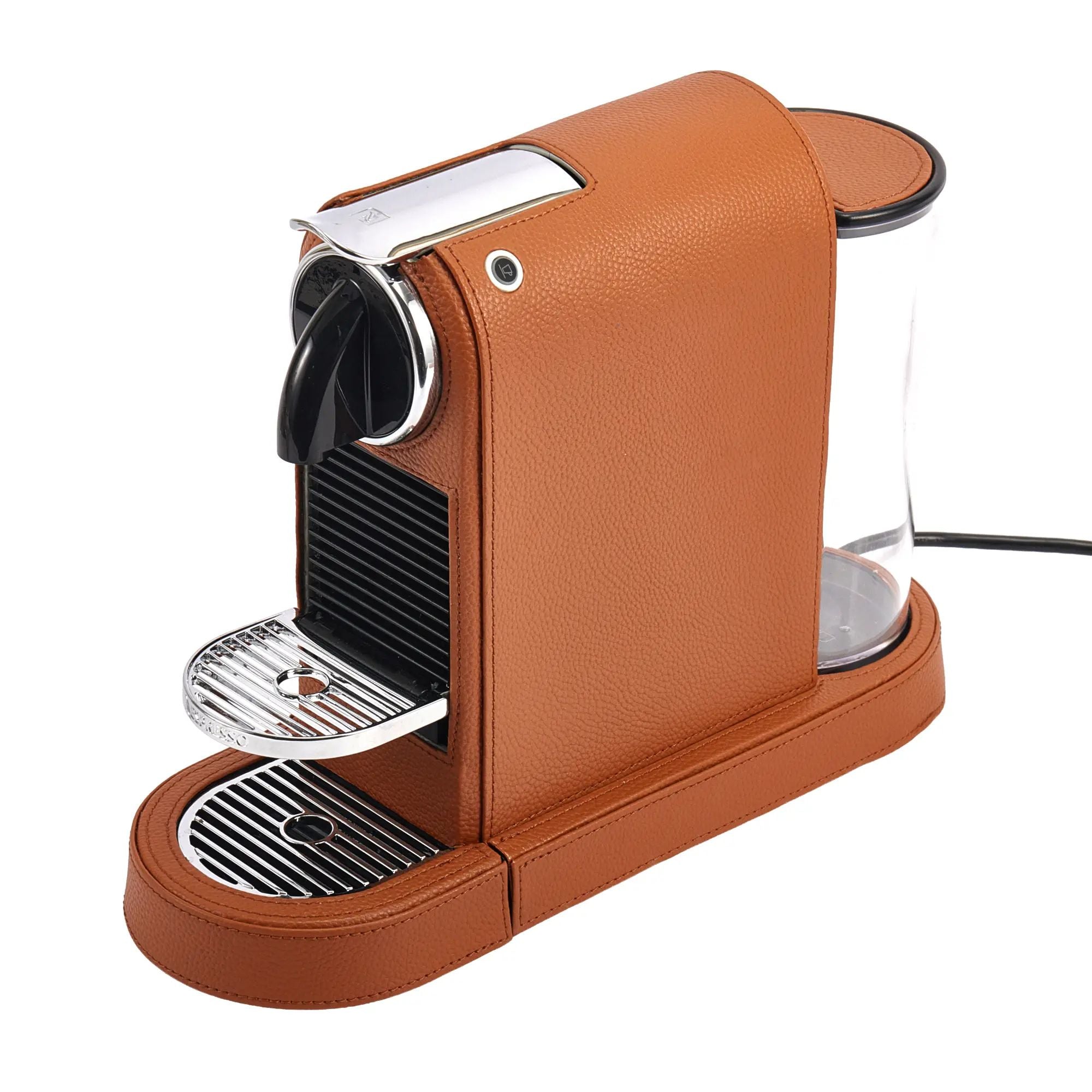 Kaffemaschine-Nespresso-CitiZ - Kapsel-Espressomaschine aus Leder – Cognac-Leder mit Längssteppung – OriginalLine 1,0 L – Classique Nan