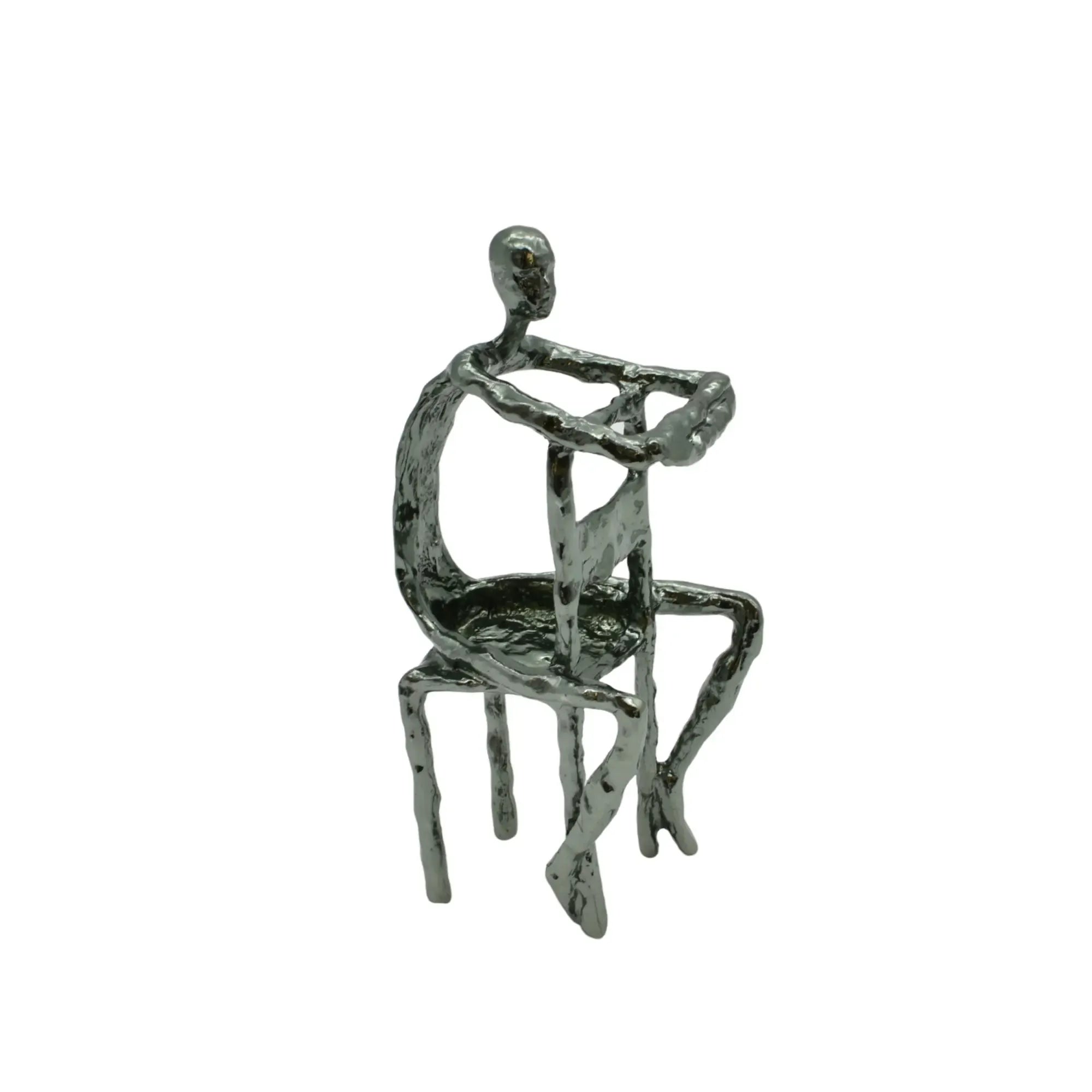 Denkerfigur - Abstrakte Skulptur filigrane Sitzfigur Cogito Nova GunMetal