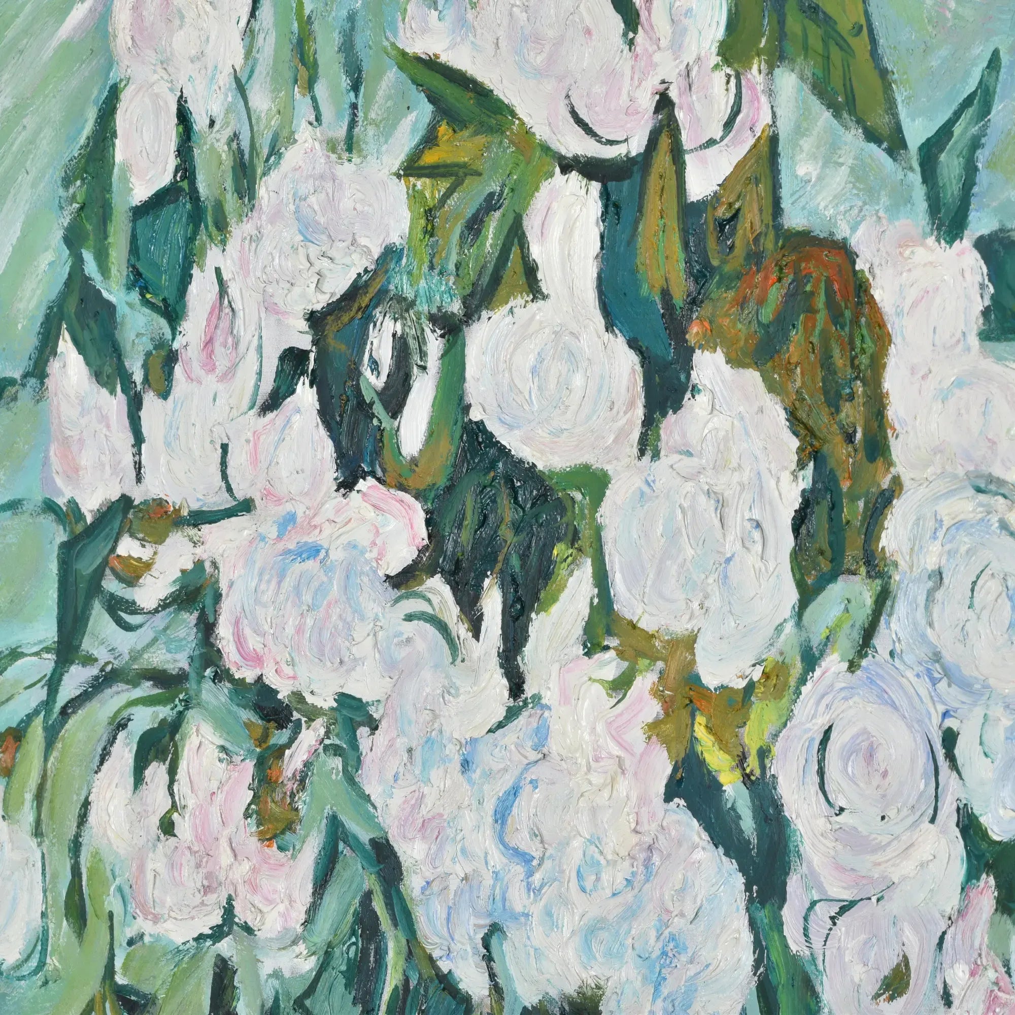Großes Gemälde - Van Goghs Weiße Rosen in Vase, Reproduktion - Flores Blancas