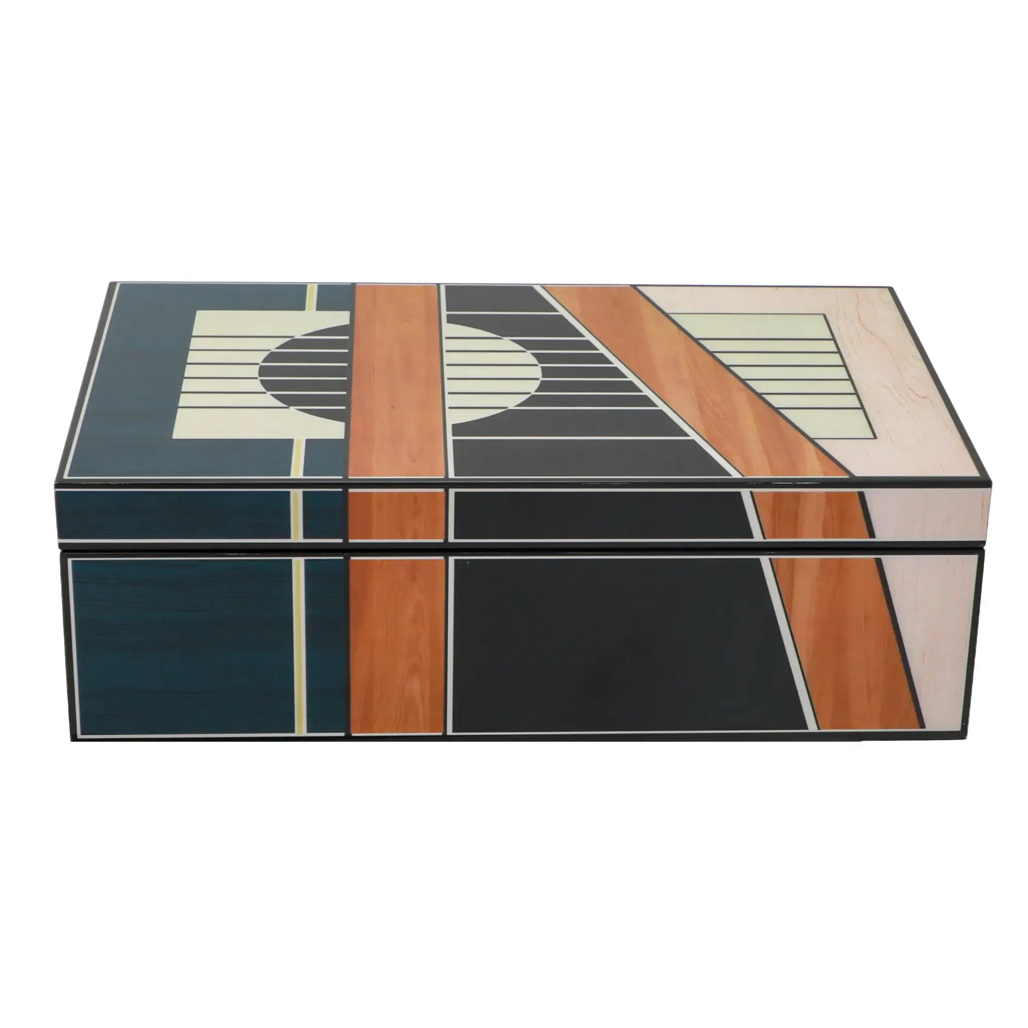 Schmuckbox - Schatulle geometrische Intarsien – Holz & Hochglanz-Lack Aufbewahrungsobjekt Art-Déco – Aurelia Nan