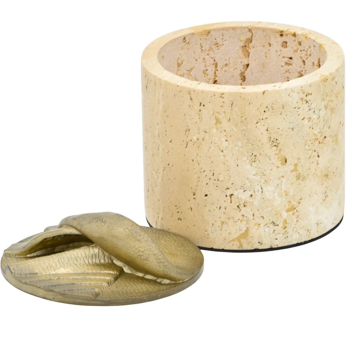 Aufbewahrungsbox - Schmuckdose aus Naturstein mit Messing-Deckel - Runde Design-Dose Aurea Travertina