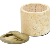 Aufbewahrungsbox - Schmuckdose aus Naturstein mit Messing-Deckel - Runde Design-Dose Aurea Travertina