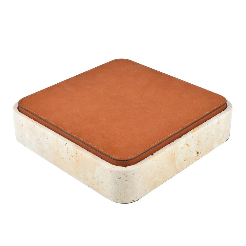 Aufbewahrungsbox - mit Lederdeckel - Quadratische Ablagedose Schmuckkästchen Linea Luxe Square