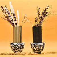 Edelstahlvase - mit Marmor - Runde Designervase Gebürstet Noble