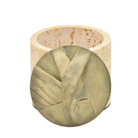 Aufbewahrungsbox - Schmuckdose aus Naturstein mit Messing-Deckel - Runde Design-Dose Aurea Travertina