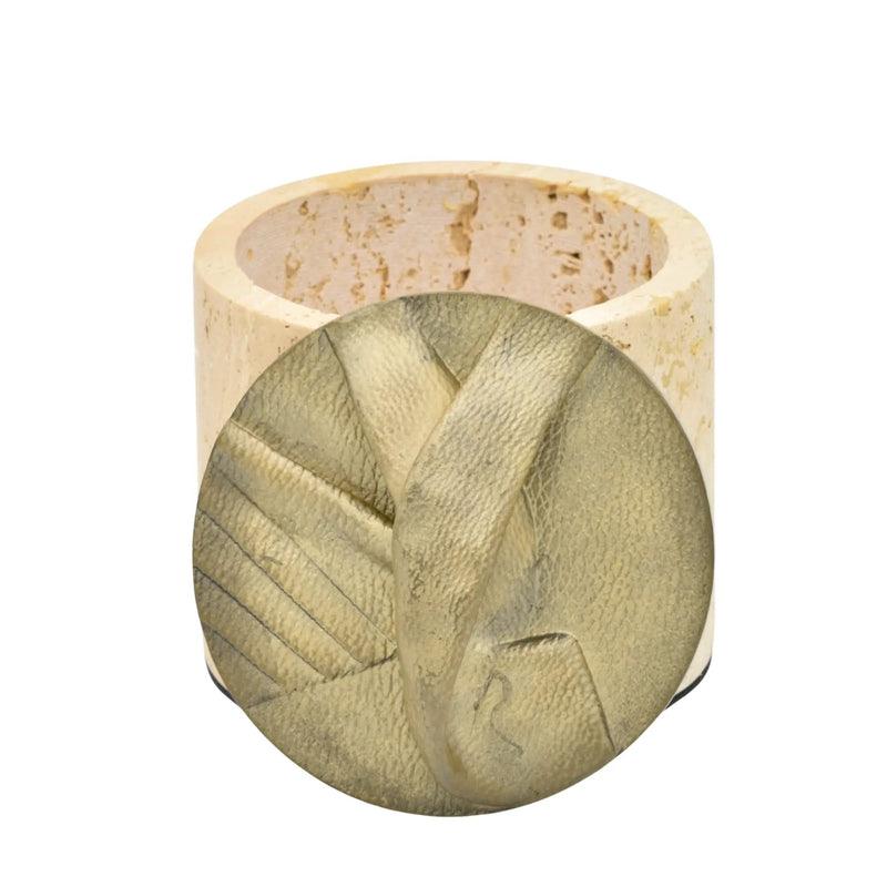 Aufbewahrungsbox - Schmuckdose aus Naturstein mit Messing-Deckel - Runde Design-Dose Aurea Travertina