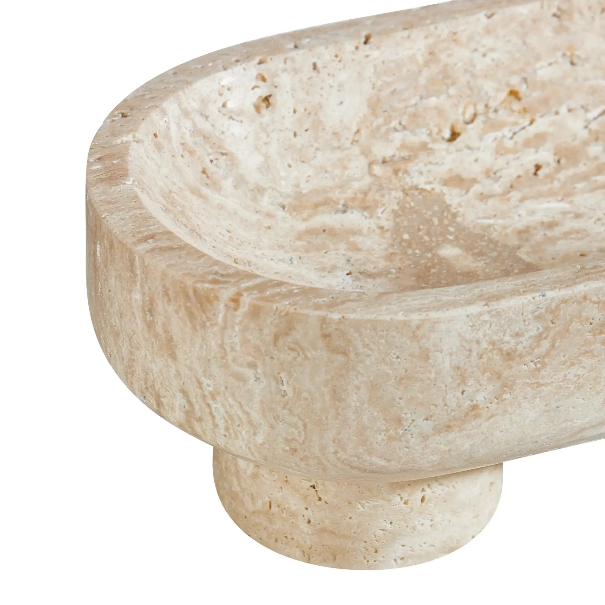 Travertin-Schale - oval auf 2 Füßen - Dekoration- Küchenschale Argos