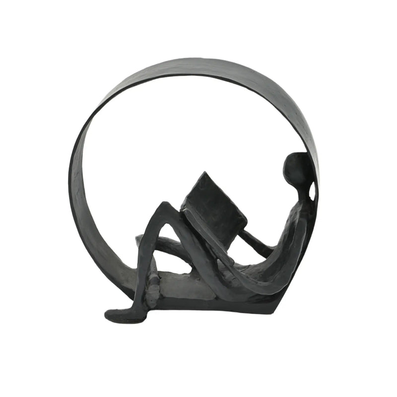 Dekofigur - Skulptur Puristische Kreisfigur Lesender im Ring Orbis Lectio