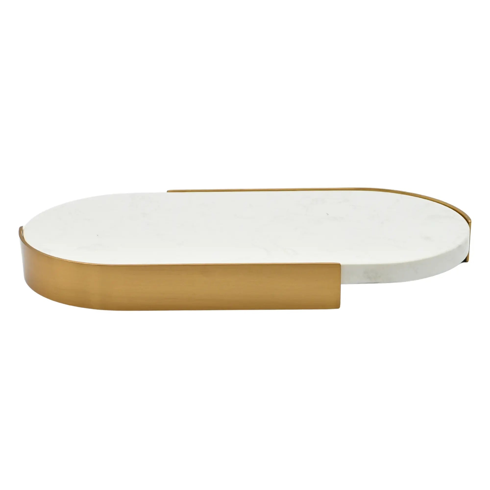 Marmortablett - oval mit Goldkante - Luxus Serviertablett Dekorationsplatte Plateau Élégance Klein