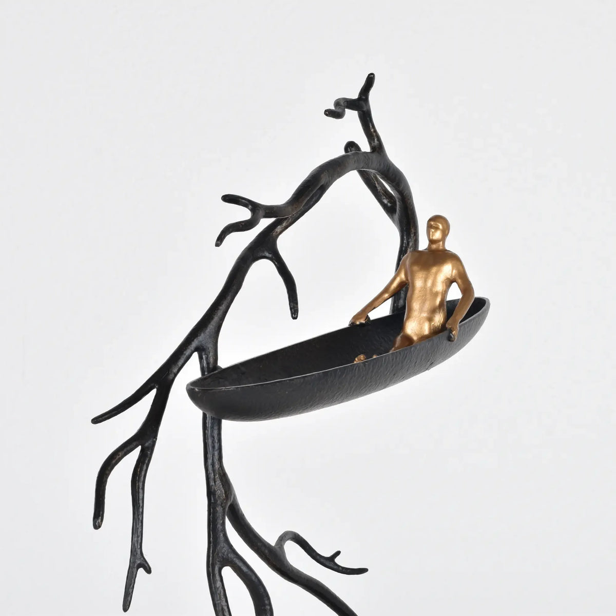 Dekofigur - mit Baum und Boot - Metall Deko Skulptur Rameur