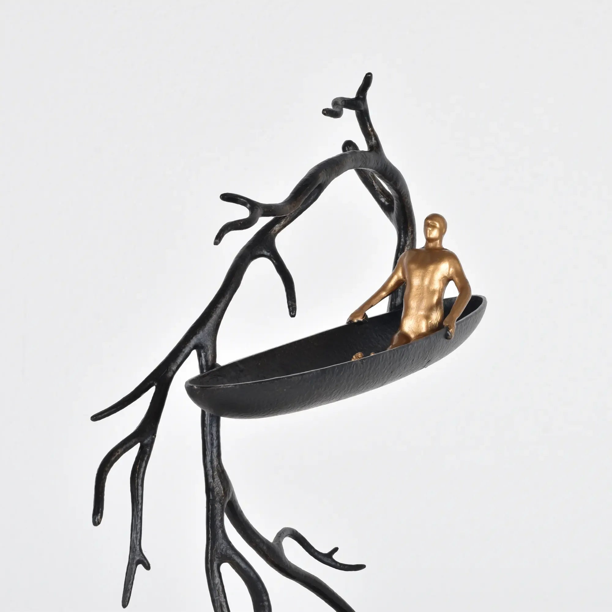 Dekofigur - mit Baum und Boot - Metall Deko Skulptur Rameur