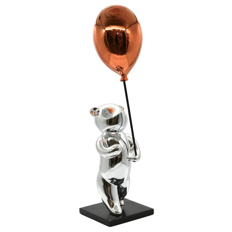 Cartoonfigur - Skulptur – Cartoon Chrom-Bär mit Ballon – Pop-Art Designobjekt Argentum